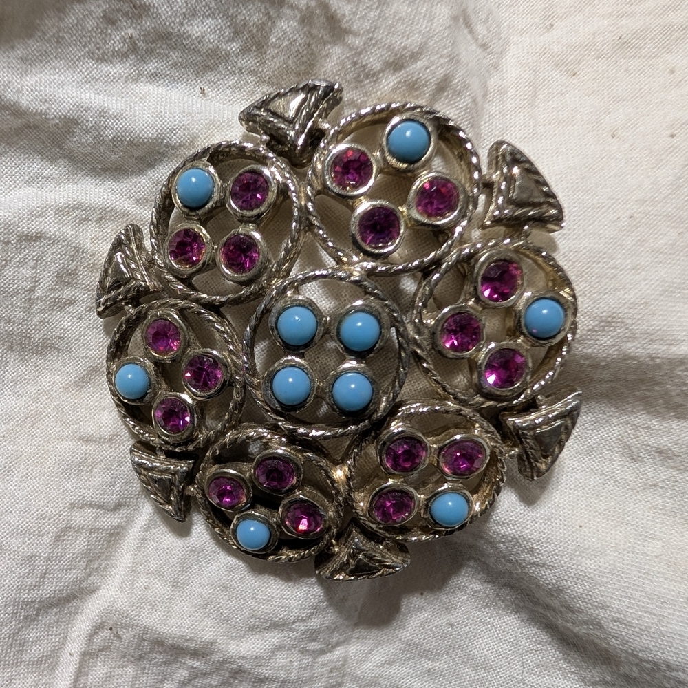 Elegant Turquoise and Pink Brooch